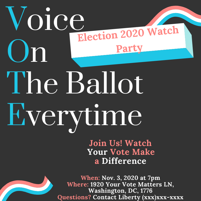 Gray box with blue, red, and white words.